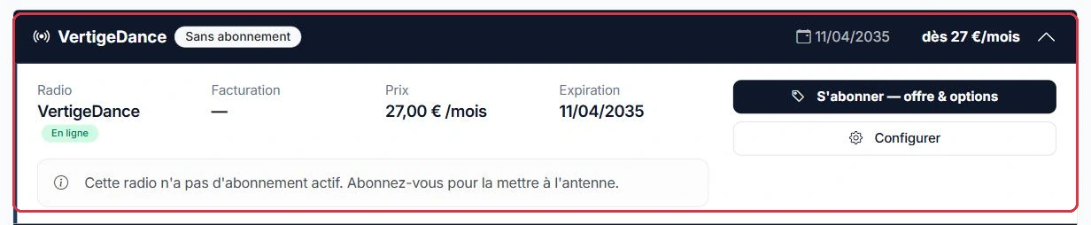 Le détail d une radio, une fois la ligne dépliée