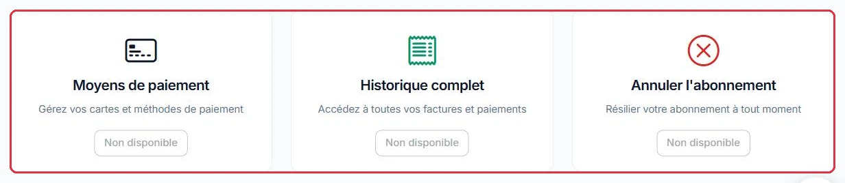 Moyens de paiement, historique des factures et résiliation