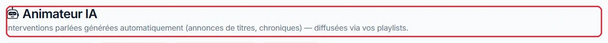 La page « Animateur IA », dans le menu « Production ».