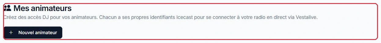 La page et son bouton « Nouvel animateur », dans le menu « Direct ».