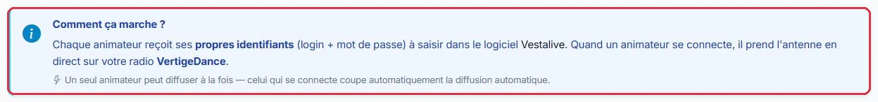 Le bandeau « Comment ça marche ? » : un seul animateur diffuse à la fois.