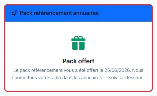 La carte du pack référencement, en haut à droite