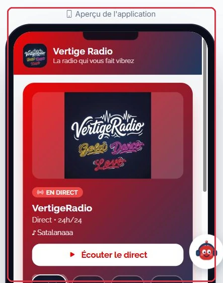 L aperçu en direct de votre application, à droite de l écran