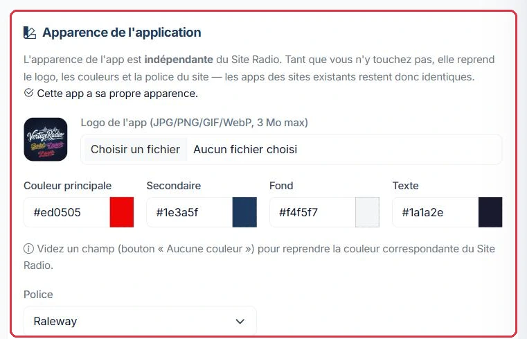 Logo, couleurs et police propres à l application