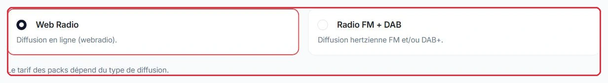 Le type de diffusion, qui fait varier le tarif des packs