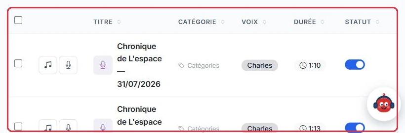 Les chroniques livrées apparaissent dans « Mes chroniques »