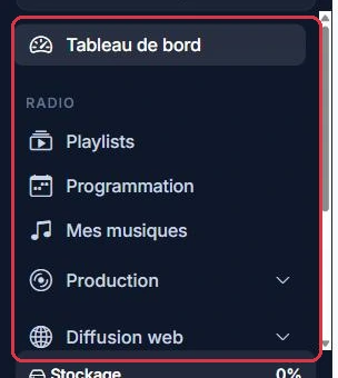 Le menu latéral et ses rubriques