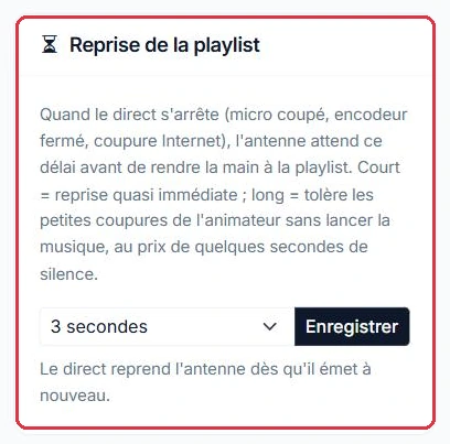 Le sélecteur de délai et son bouton « Enregistrer ».