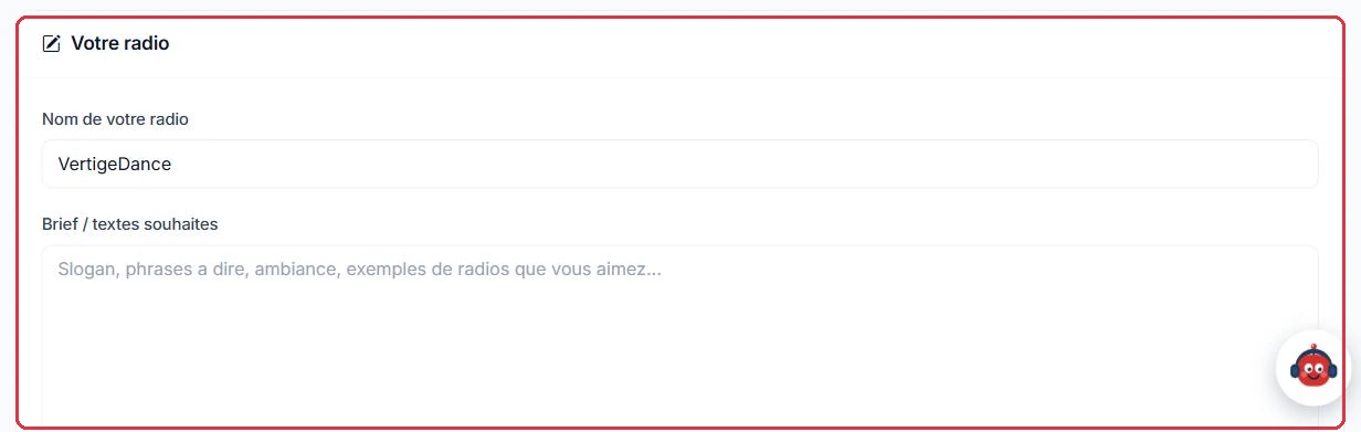 Le brief : nom de la radio, textes souhaités, ambiance et références