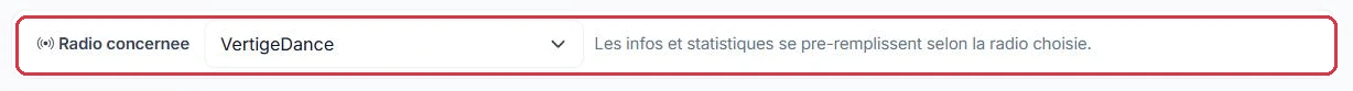 Le choix de la radio : les infos et statistiques se pré-remplissent ensuite