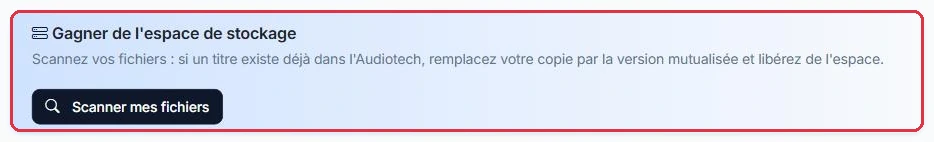Le bandeau d'optimisation et son bouton « Scanner mes fichiers ».