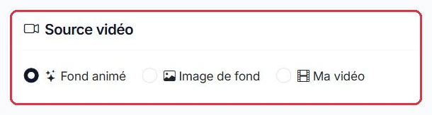 Les trois sources : fond animé, image de fond ou votre propre vidéo