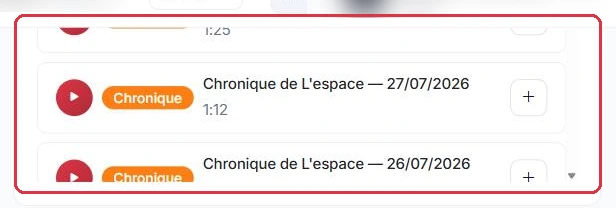 La liste des éléments disponibles, à ajouter avec le bouton +