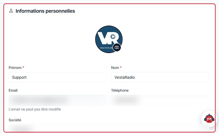 Vos informations personnelles et la photo de profil