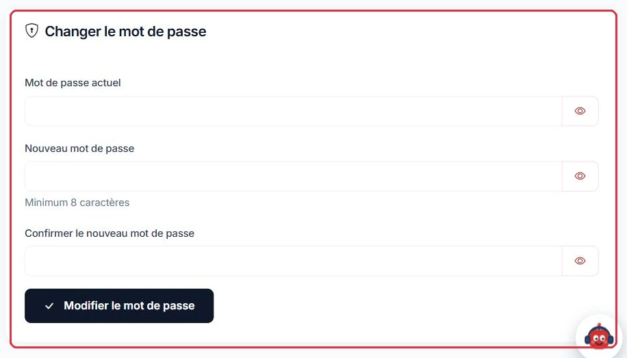 Le changement de mot de passe et le rappel des dernières connexions