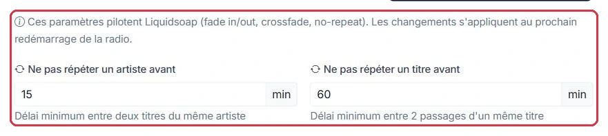 Les délais anti-répétition, par artiste et par titre