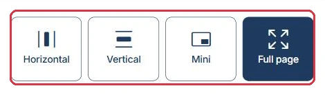 Les quatre formats : Horizontal, Vertical, Mini et Full page
