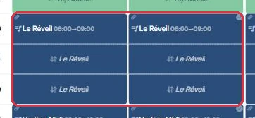 Un créneau posé : le nom de la playlist et sa plage horaire, ici de 6h à 9h.