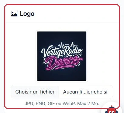 La carte « Logo » : aperçu, sélection du fichier et formats acceptés