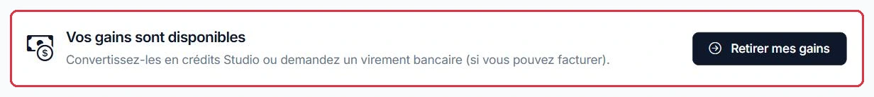 Le bandeau qui apparaît dès que des gains sont disponibles
