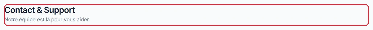 L en-tête de la page Contact et Support