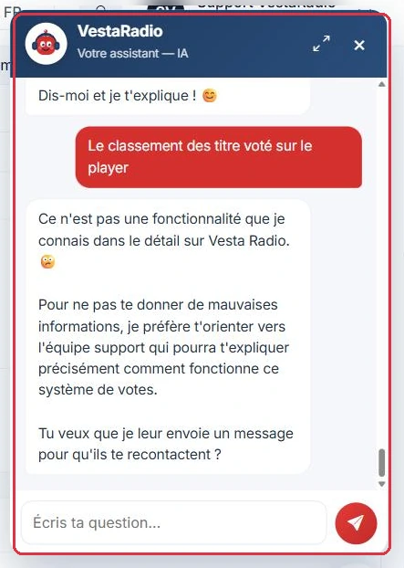 Quand l assistant ne sait pas, il propose de transmettre la question à l équipe