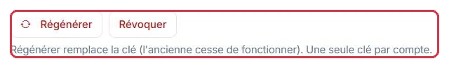 Les boutons Régénérer et Révoquer, sous la clé