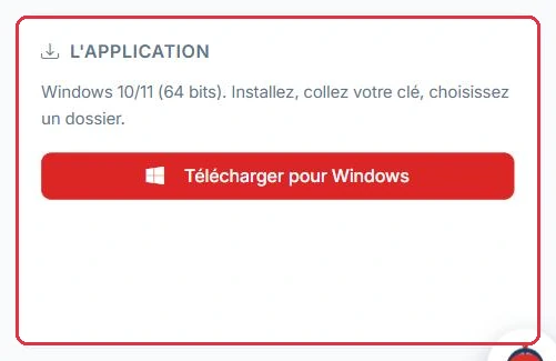 Le bouton de téléchargement de l application Windows