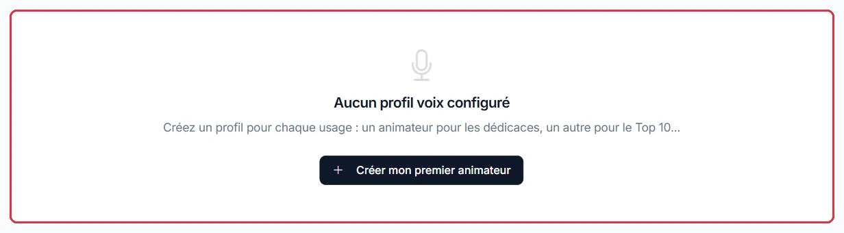 La page avant toute configuration, et le bouton pour créer un premier profil
